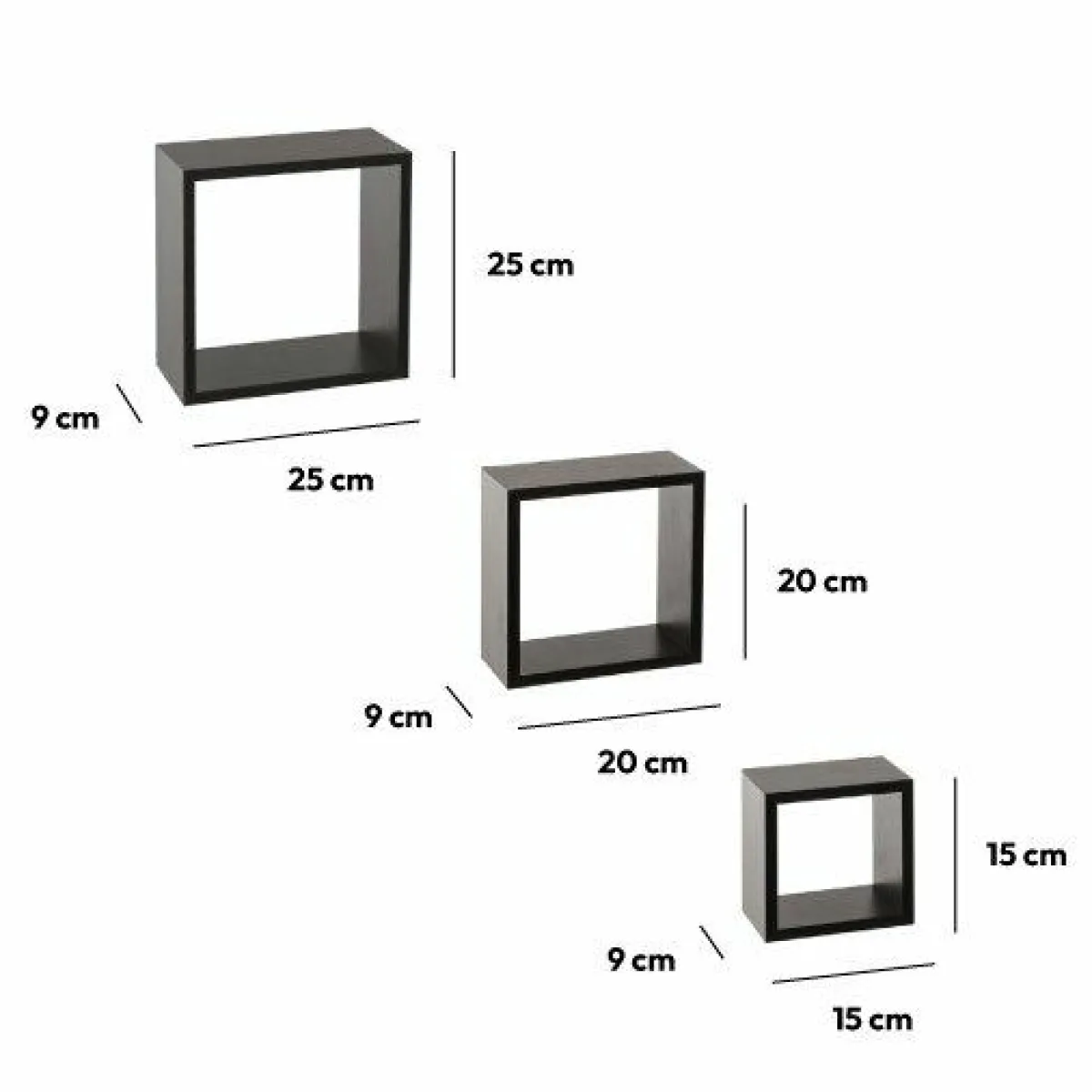 ATMOSPHERA Lot de 3 étagères bois (H15-20-25 cm) Cube Noir Sale