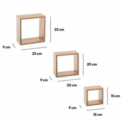 ATMOSPHERA Lot de 3 étagères (H15-20-25 cm) Cube Naturel Bois Discount