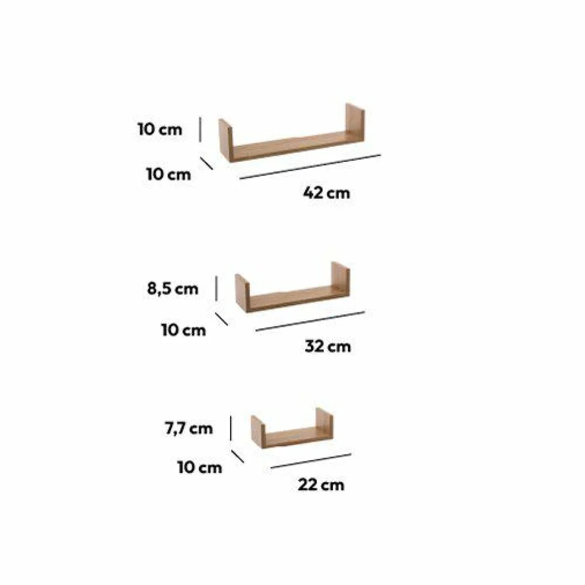 ATMOSPHERA Lot de 3 étagères murales en (L22-32-42 cm) Bord Naturel Bois