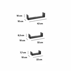 ATMOSPHERA Lot de 3 étagères murales en bois (L22-32-42 cm) Bord Noir Hot