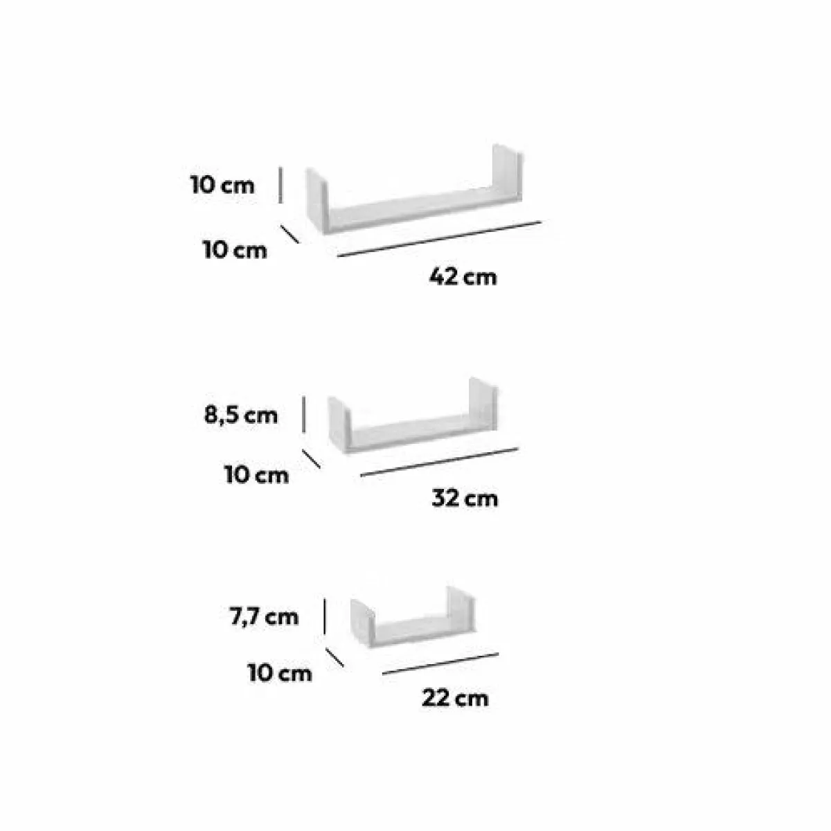 ATMOSPHERA Lot de 3 étagères murales en bois (L22-32-42 cm) Bord Blanc Hot