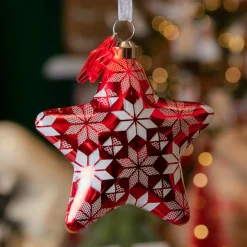 KAEMINGK Lot de 2 étoiles de Noël à suspendre en verre (H8 cm) Floconées Rouge