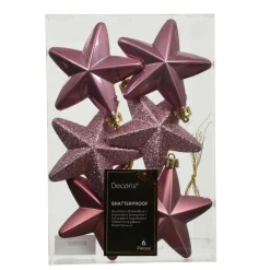 KAEMINGK Lot de 6 étoiles de Noël à suspendre (H7 cm) Alpine Vieux rose Discount