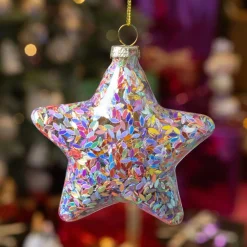 KAEMINGK Lot de 12 étoiles de Noël en verre (D90 mm) Paillettes festives s Multicolore Outlet
