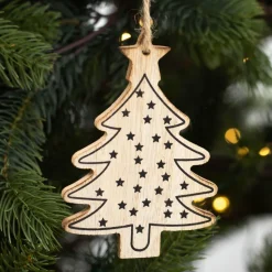 KAEMINGK Lot de 3 étoiles et sapins à suspendre (H12 cm) Bois Naturel Sale