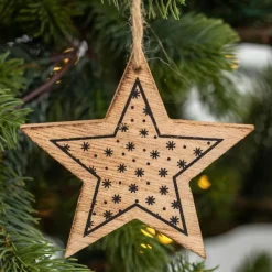 KAEMINGK Lot de 3 étoiles et sapins à suspendre (H12 cm) Bois Naturel Sale