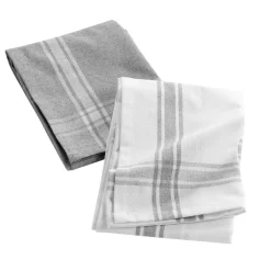 DOUCEUR D'INTERIEUR Lot de 2 torchons coton recyclé Cuisiline chiné Gris Outlet