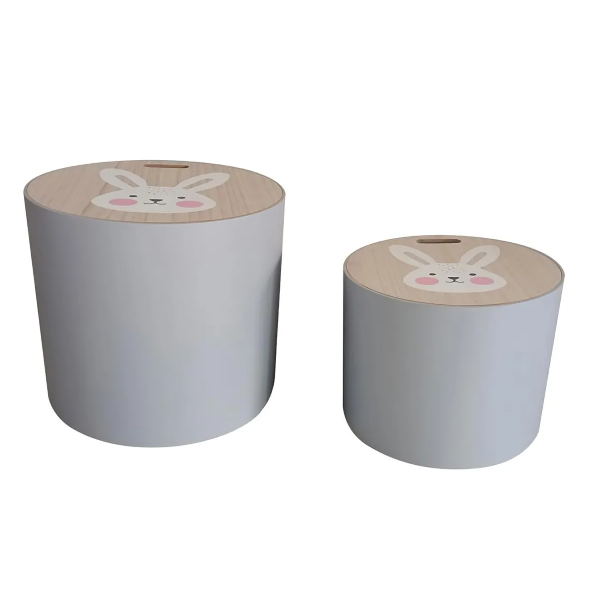 EMINZA Lots de 2 poufs de rangement gigognes enfant bois (H31 et 24 cm) Lapin Gris Sale