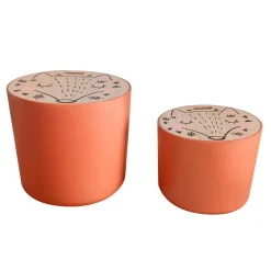 EMINZA Lots de 2 poufs de rangement gigognes enfant bois (H31 et 24 cm) Renardeau Terracotta Outlet