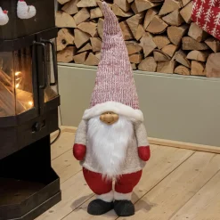KAEMINGK Lutin de Noël fait main (H85 cm) Rieur et barbe blanche Rouge Outlet