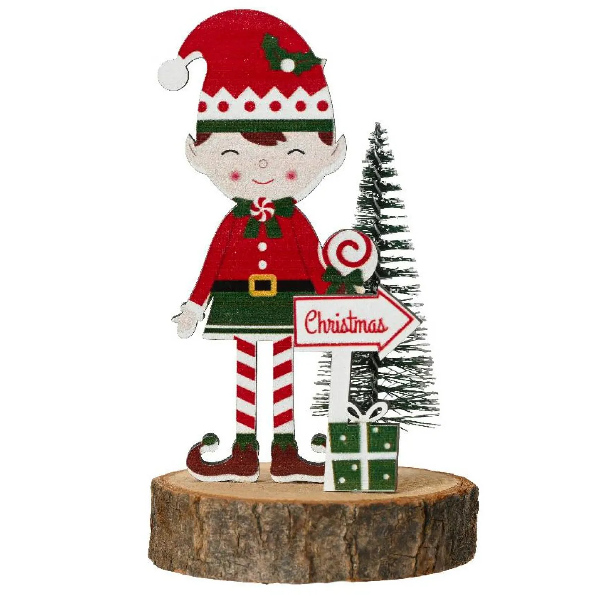 KAEMINGK Lutin en bois sur Tronc en bois (H13 cm) Quentin Multicolore Discount