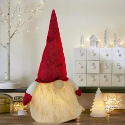 JJA Lutin lumineux à piles (H40 cm) Rémi et bonnet Rouge Outlet