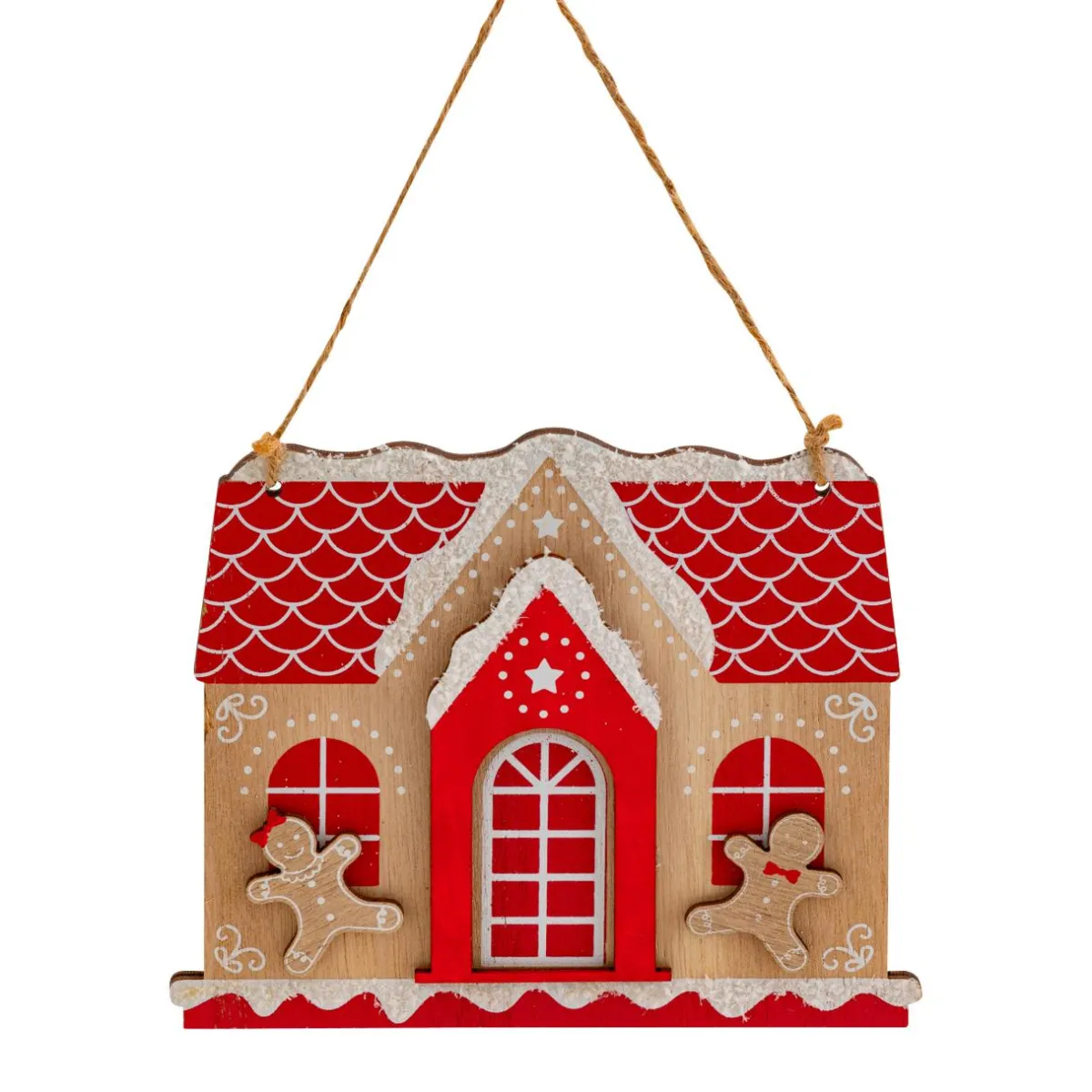JJA Maison à suspendre en bois (H15 cm) Heureux pain d'épices Rouge Online