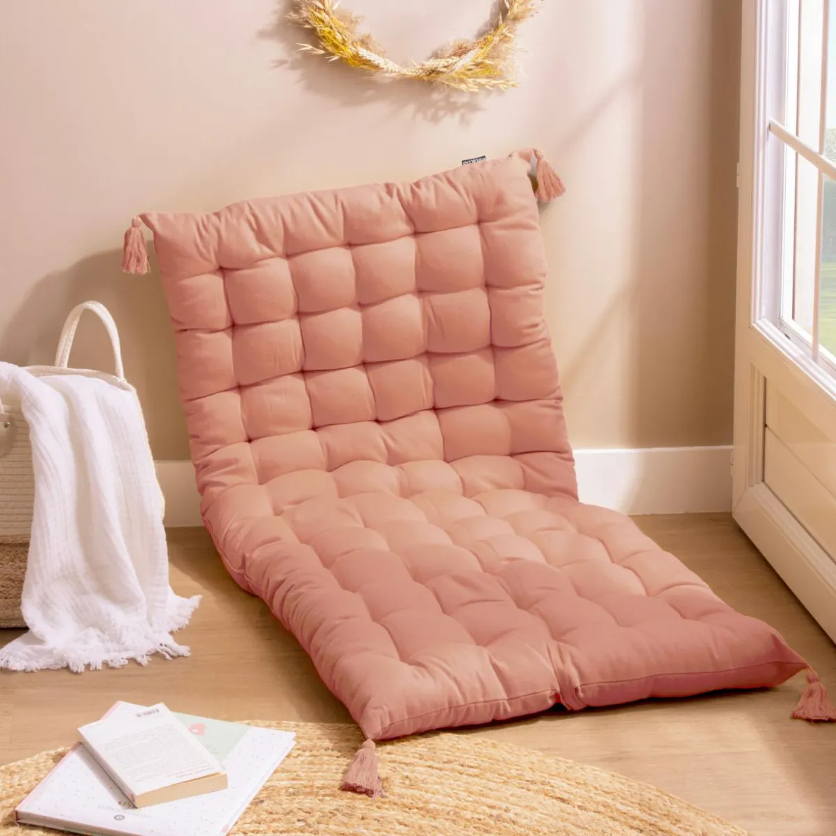 EMINZA Matelas de sol coton (120 x 60 cm) Pixel Rose Pêche