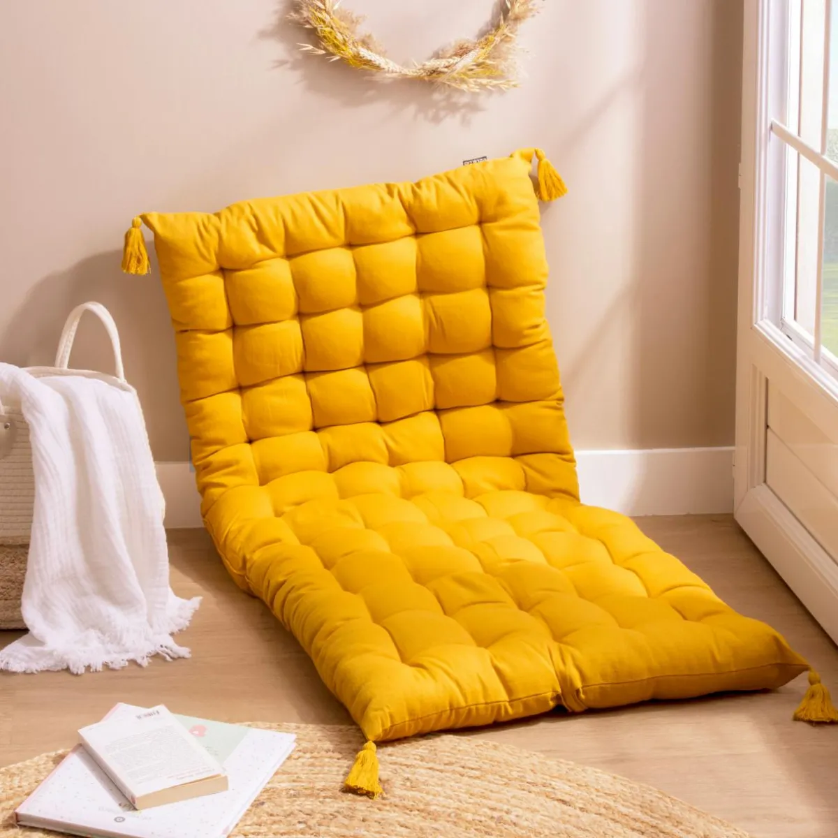 EMINZA Matelas de sol coton (120 x 60 cm) Pixel Jaune moutarde Online