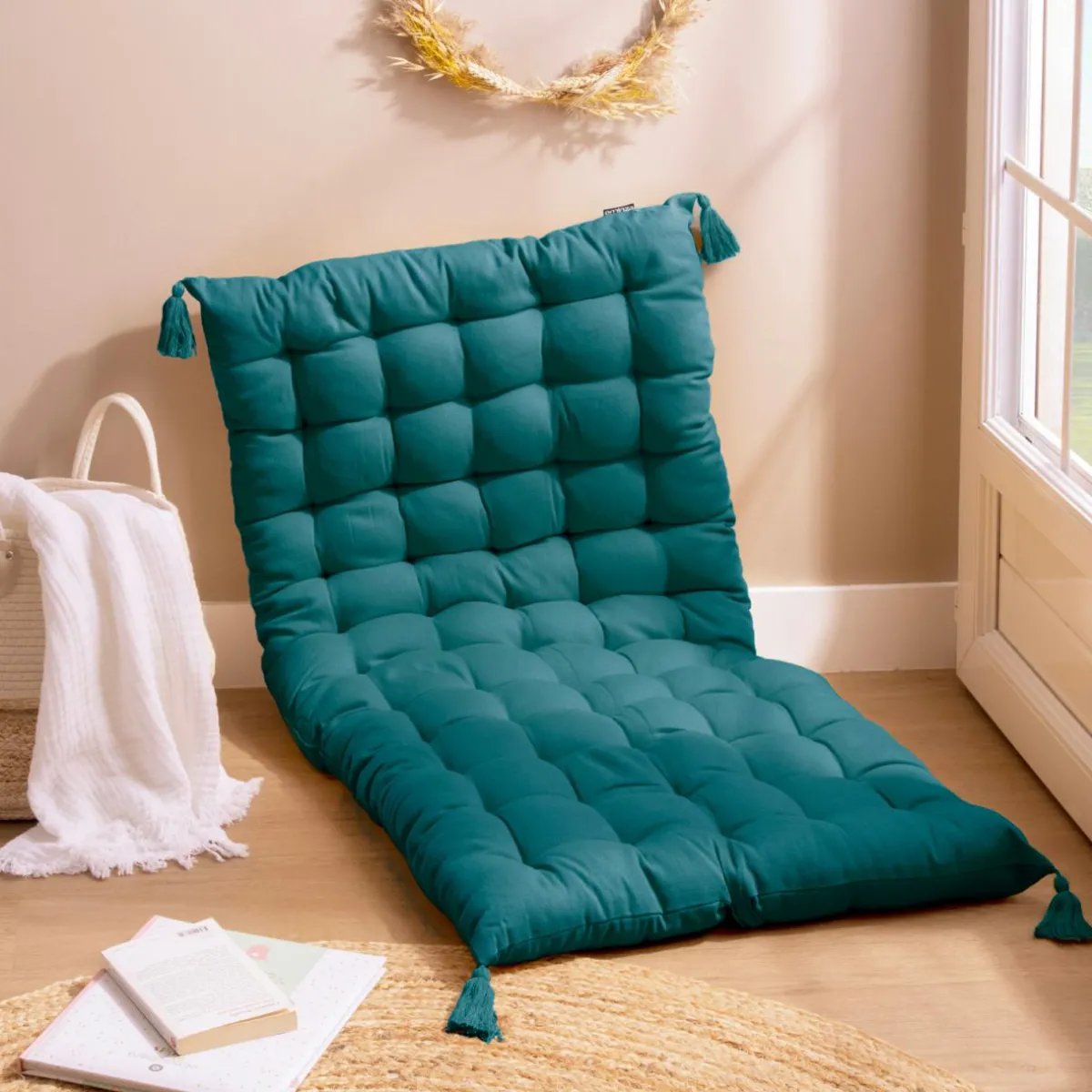 EMINZA Matelas de sol coton (120 x 60 cm) Pixel Bleu canard Clearance