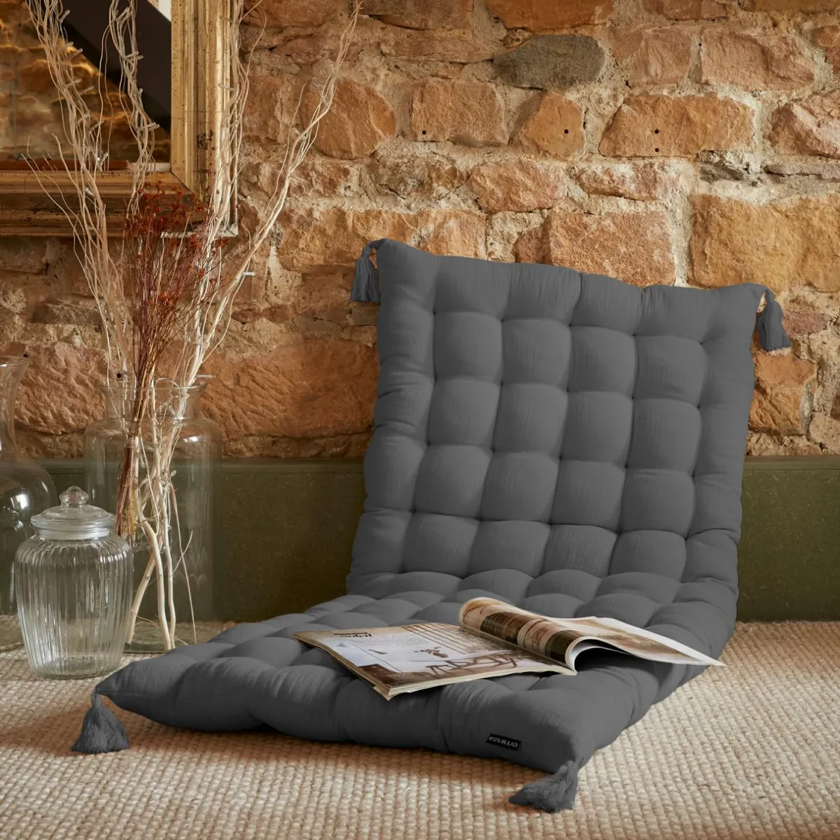EMINZA Matelas de sol gaze de coton (60 x 120 cm) Gaïa Gris granit Gris foncé Outlet