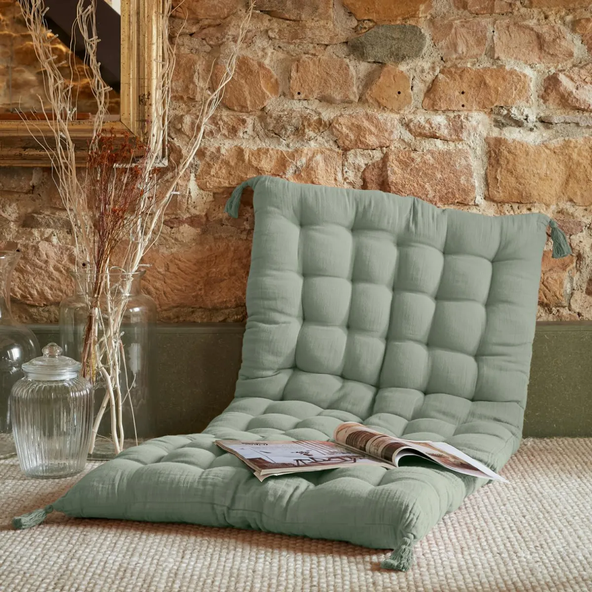 EMINZA Matelas de sol gaze de coton (60 x 120 cm) Gaïa Vert Eucalyptus Hot