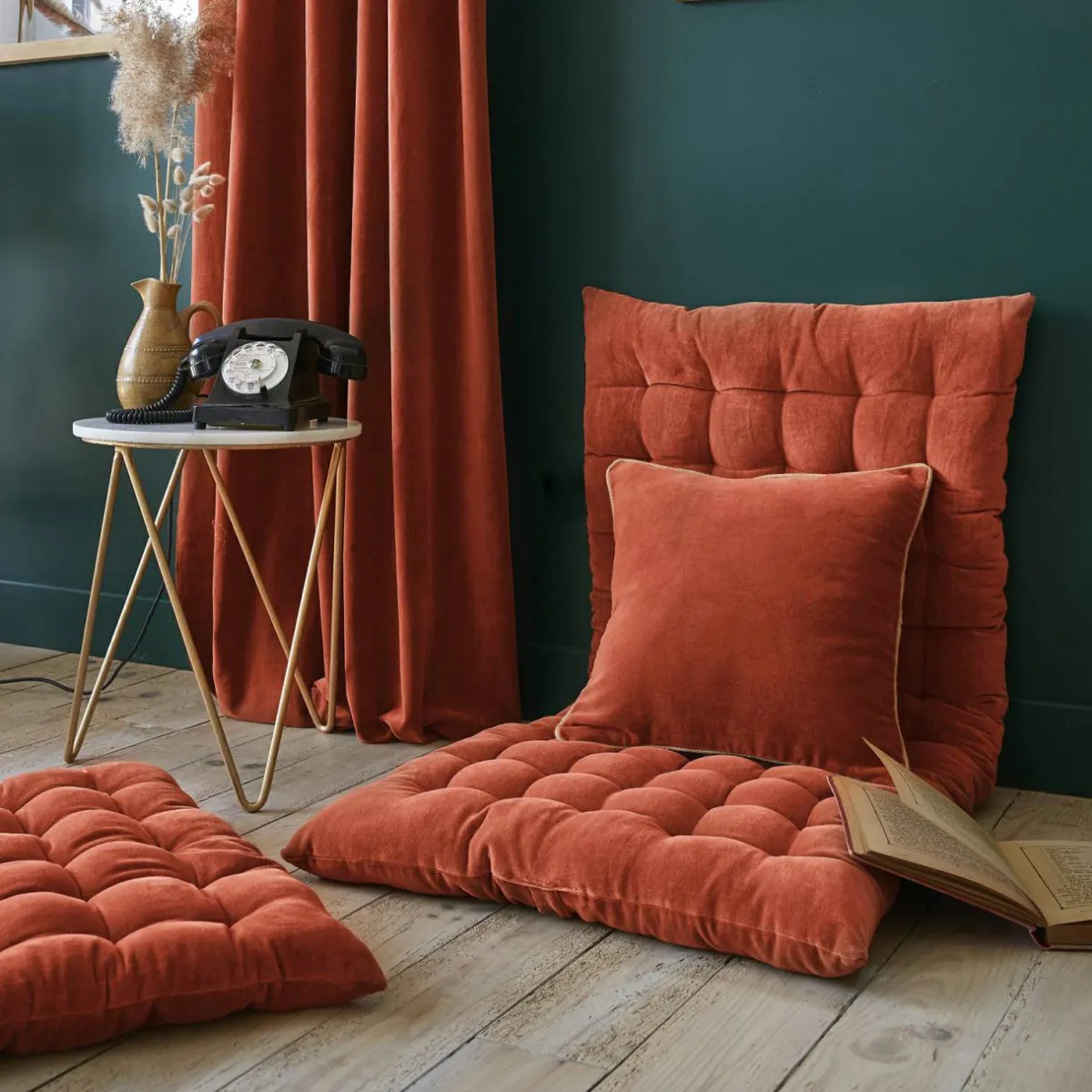 EMINZA Matelas de sol velours de coton (60 x 120 cm) Victor Terracotta Hot