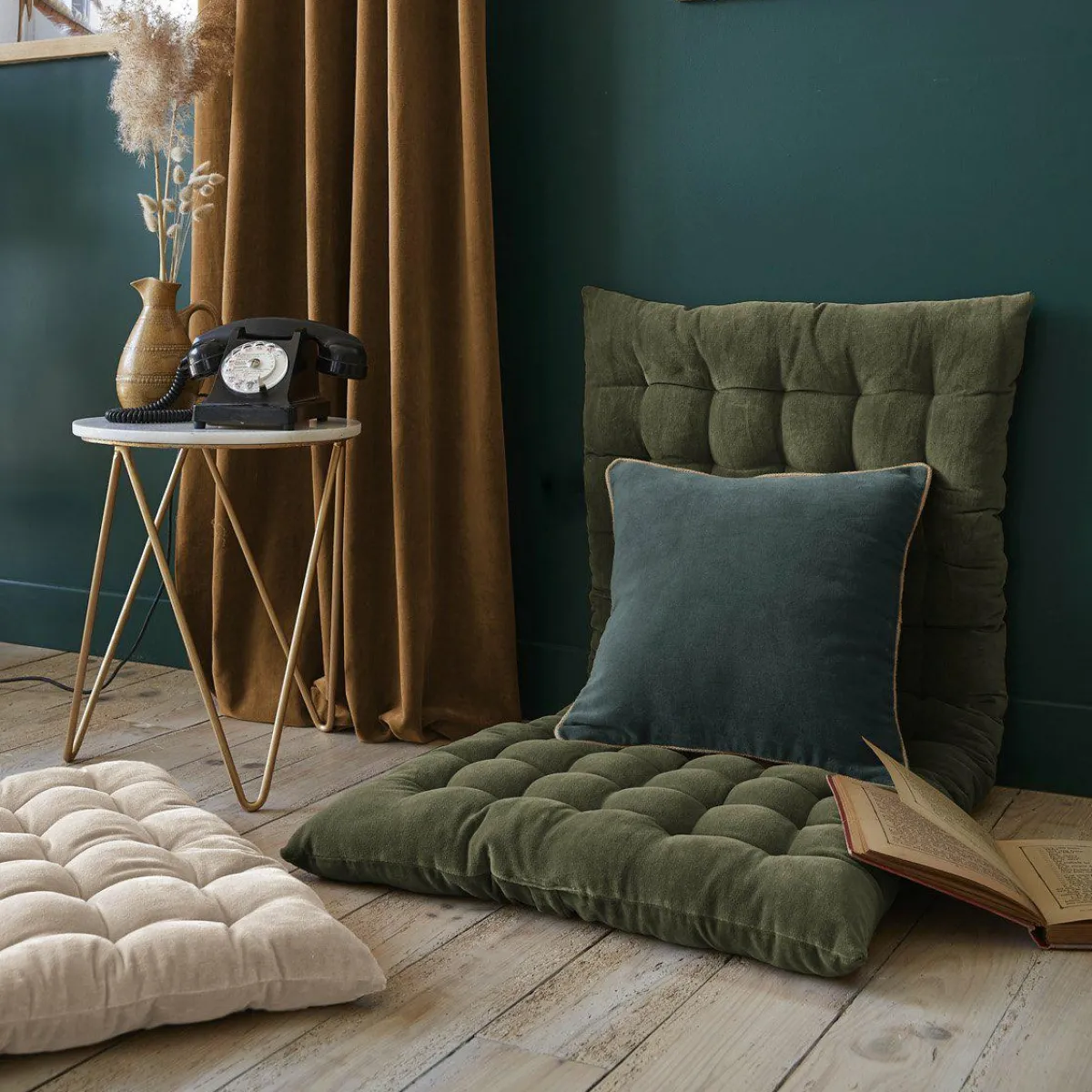 EMINZA Matelas de sol velours de coton (60 x 120 cm) Victor thym Vert Sale