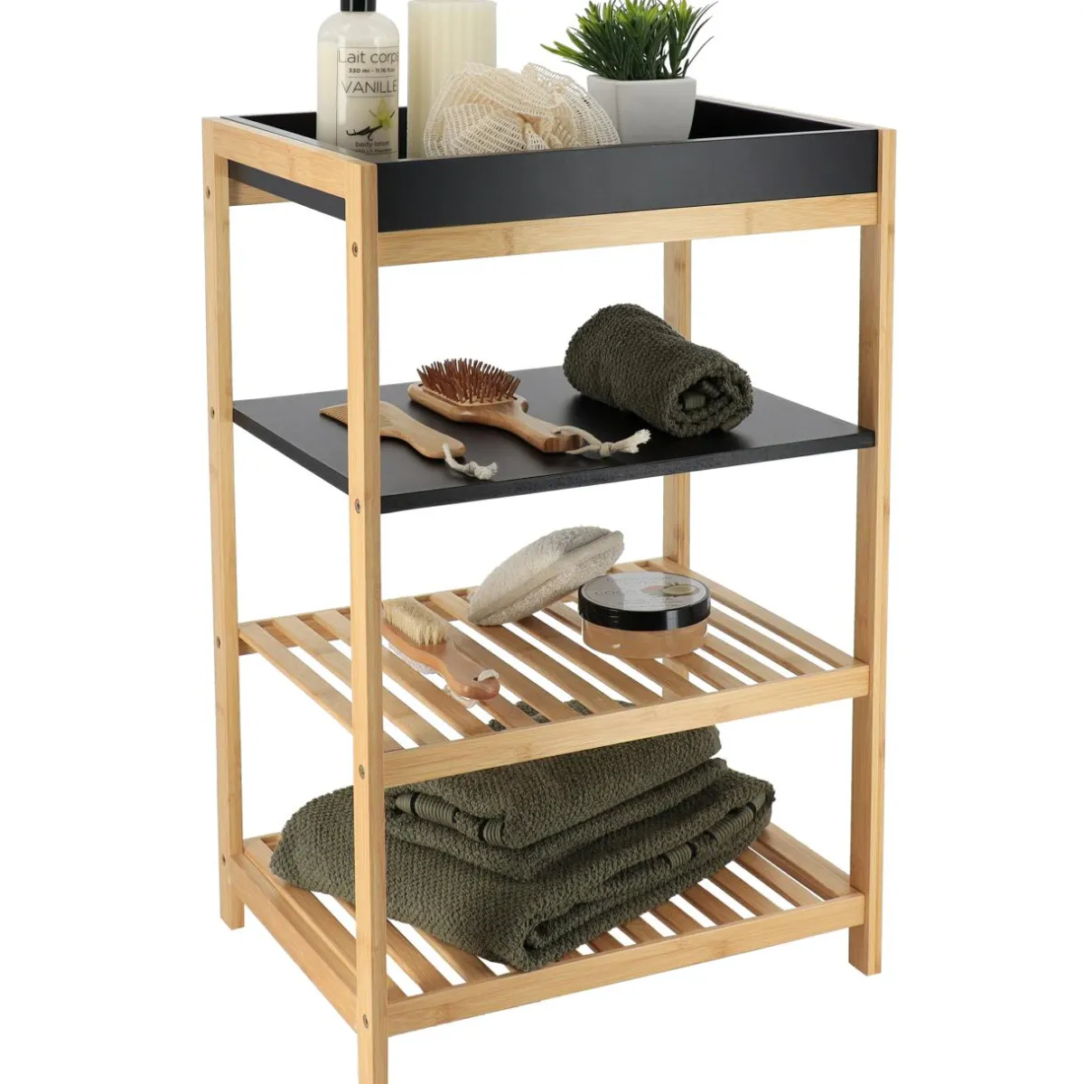 TENDANCE Meuble de rangement bambou 4 étagères (H70 cm) Harmonie Noir Hot