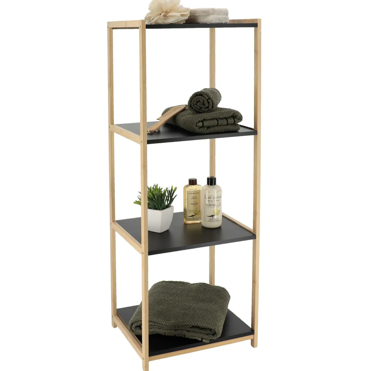 TENDANCE Meuble de rangement bambou 4 étagères (35 x H102 cm) Harmonie Noir Hot