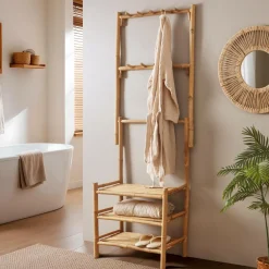 EMINZA Meuble de rangement dressing avec crochets en bambou (70 x H190 cm) Hanoï Naturel New