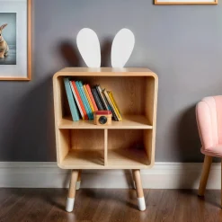 EMINZA Meuble de rangement enfant 3 cases bois (H76,5 cm) Lapin Beige New