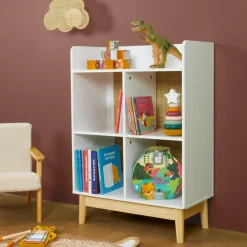 EMINZA Meuble de rangement enfant bois 4 niches (H86 cm) Stars Blanc Outlet