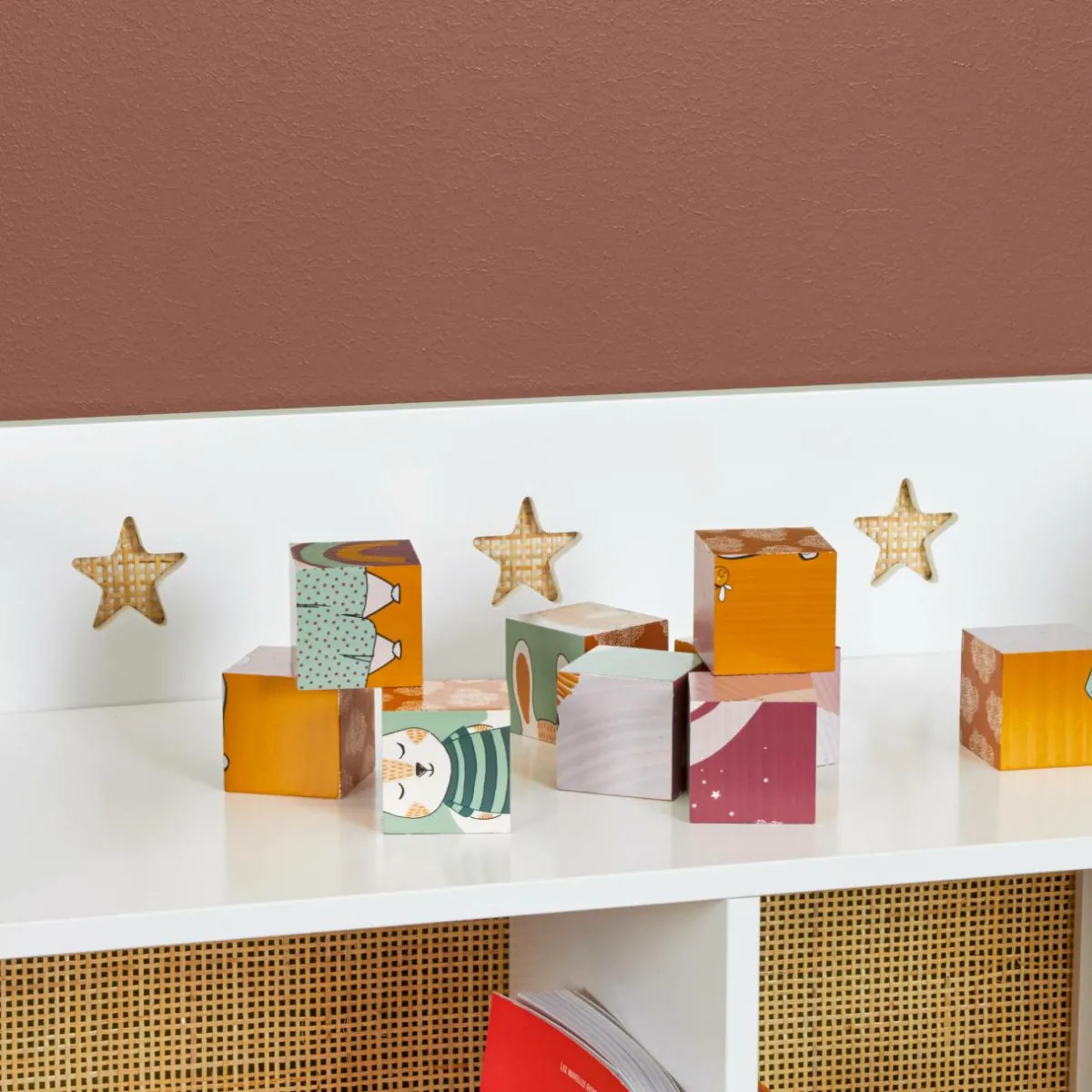 EMINZA Meuble de rangement enfant bois 4 niches (H86 cm) Stars Blanc Outlet