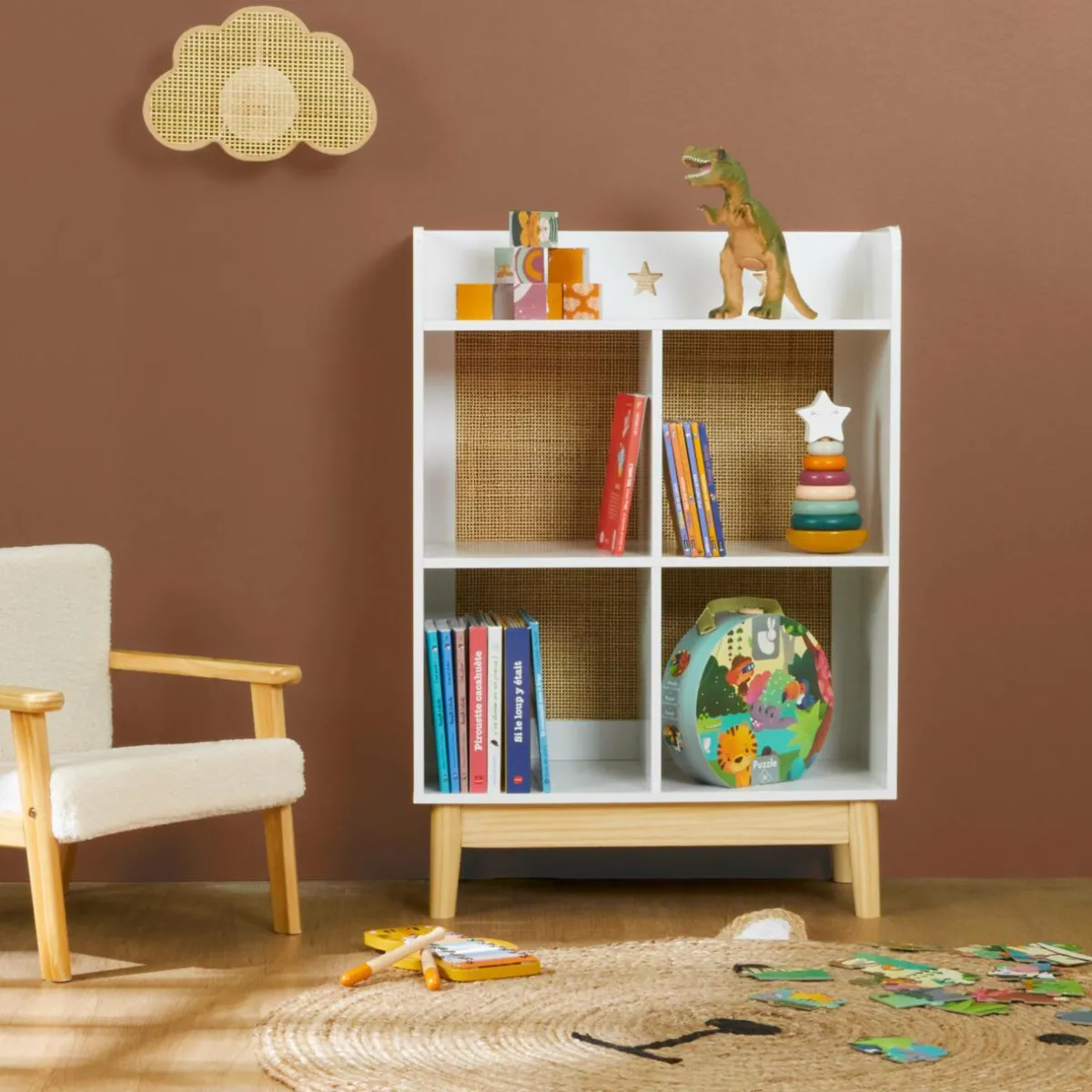 EMINZA Meuble de rangement enfant bois 4 niches (H86 cm) Stars Blanc Outlet