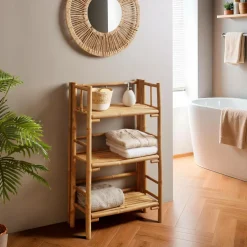 EMINZA Meuble de rangement pliable en bambou 3 étagères (56 x H90 cm) Hanoï Naturel