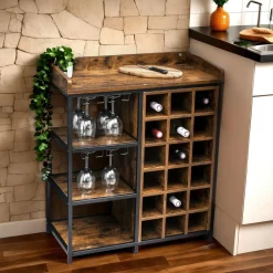 EMINZA Meuble range-bouteilles industriel 18 emplacements et porte-verres (H82 cm) Paul Marron Best