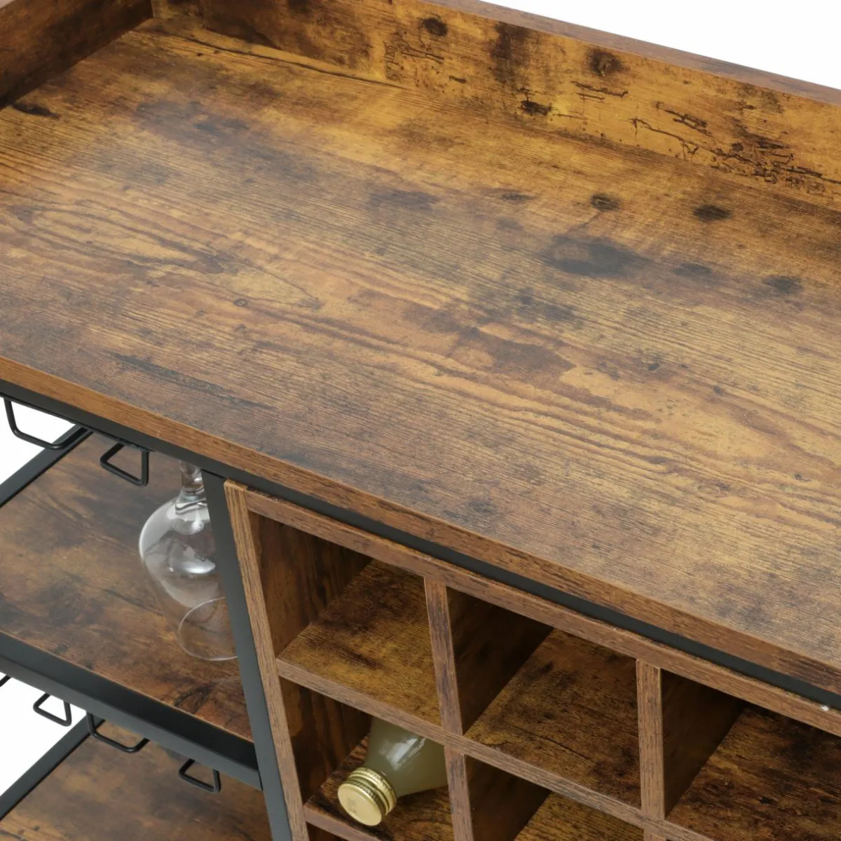 EMINZA Meuble range-bouteilles industriel 18 emplacements et porte-verres (H82 cm) Paul Marron Best