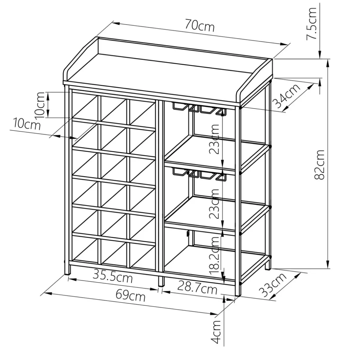 EMINZA Meuble range-bouteilles industriel 18 emplacements et porte-verres (H82 cm) Paul Marron Best