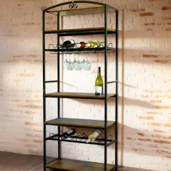 EMINZA Meuble range-bouteilles industriel 12 emplacements et porte-verres (H180 cm) Pablo Marron Online