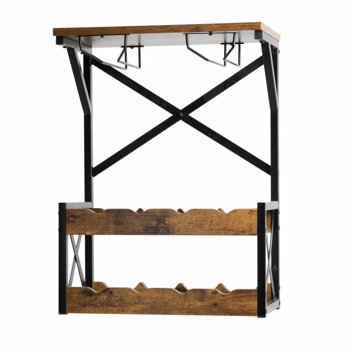 EMINZA Meuble range-bouteilles industriel 8 emplacements et porte-verres (H56 cm) Tiago Noir Outlet