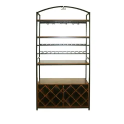 EMINZA Meuble range-bouteilles industriel 32 emplacements et porte-verres (H180 cm) Marceau Marron New