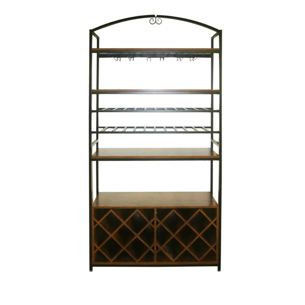 EMINZA Meuble range-bouteilles industriel 32 emplacements et porte-verres (H180 cm) Marceau Marron New