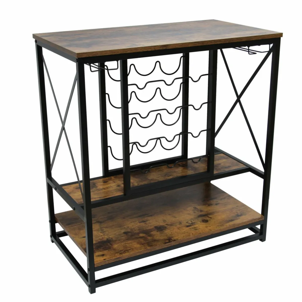 EMINZA Meuble range-bouteilles industriel 12 emplacements et porte-verres (H86 cm) Louis Marron Outlet