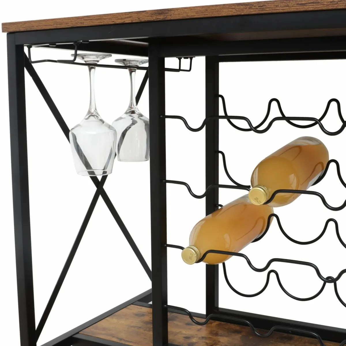 EMINZA Meuble range-bouteilles industriel 12 emplacements et porte-verres (H86 cm) Louis Marron Outlet