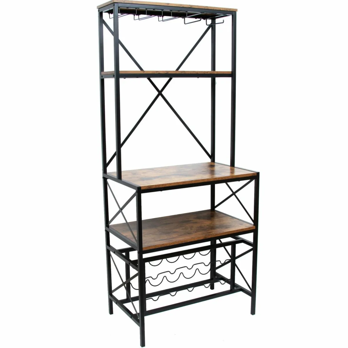 EMINZA Meuble range-bouteilles industriel 10 emplacements et porte-verres (H178 cm) Léon Marron Outlet