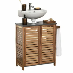 TENDANCE Meuble sous lavabo avec porte serviette (66 x H70 cm) Elément Acacia Bois Clearance