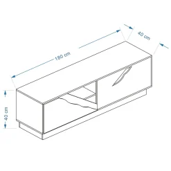 EMINZA Meuble TV en design (L180 x 40 cm) Florida Blanc, noir et naturel Bois Clearance