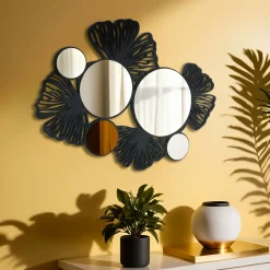 EMINZA Miroir et décoration murale en bois (77 cm) Ginkgo Noir Outlet