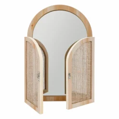 OSTARIA Miroir mural en bois (H45 cm) Porte battante Naturel Outlet