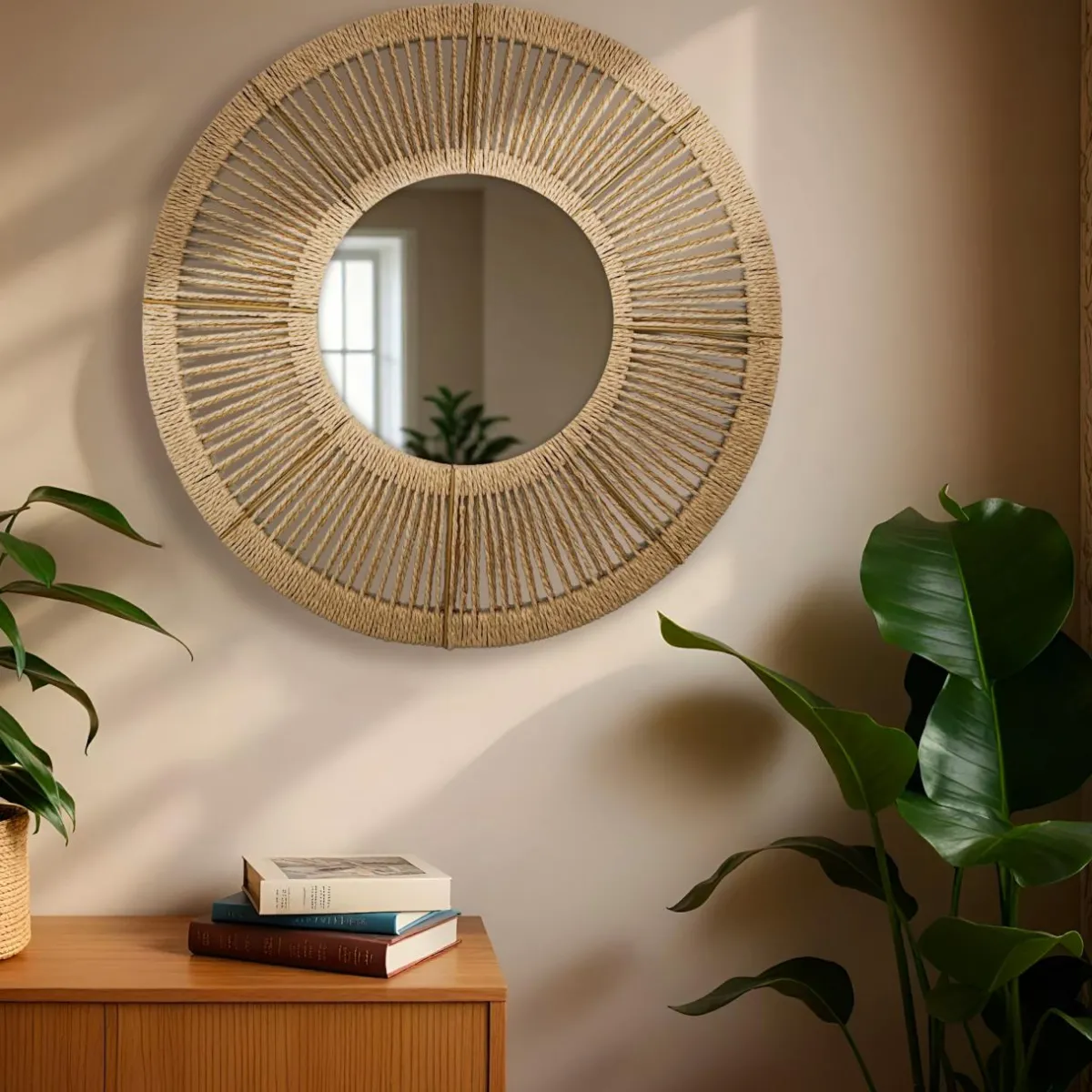 EMINZA Miroir mural rond en corde (D60 cm) Suva Naturel New