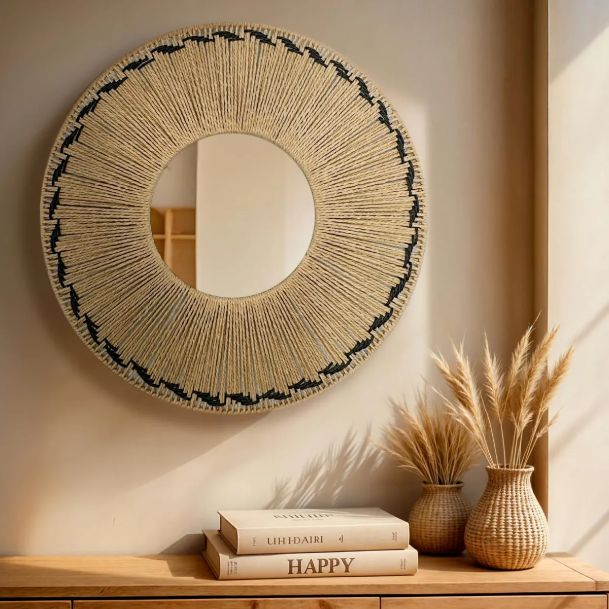 EMINZA Miroir mural rond en corde (D65 cm) Tuvalu Naturel Outlet