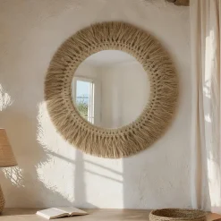 EMINZA Miroir mural rond en fibres les (D50 cm) Makira Beige Naturel