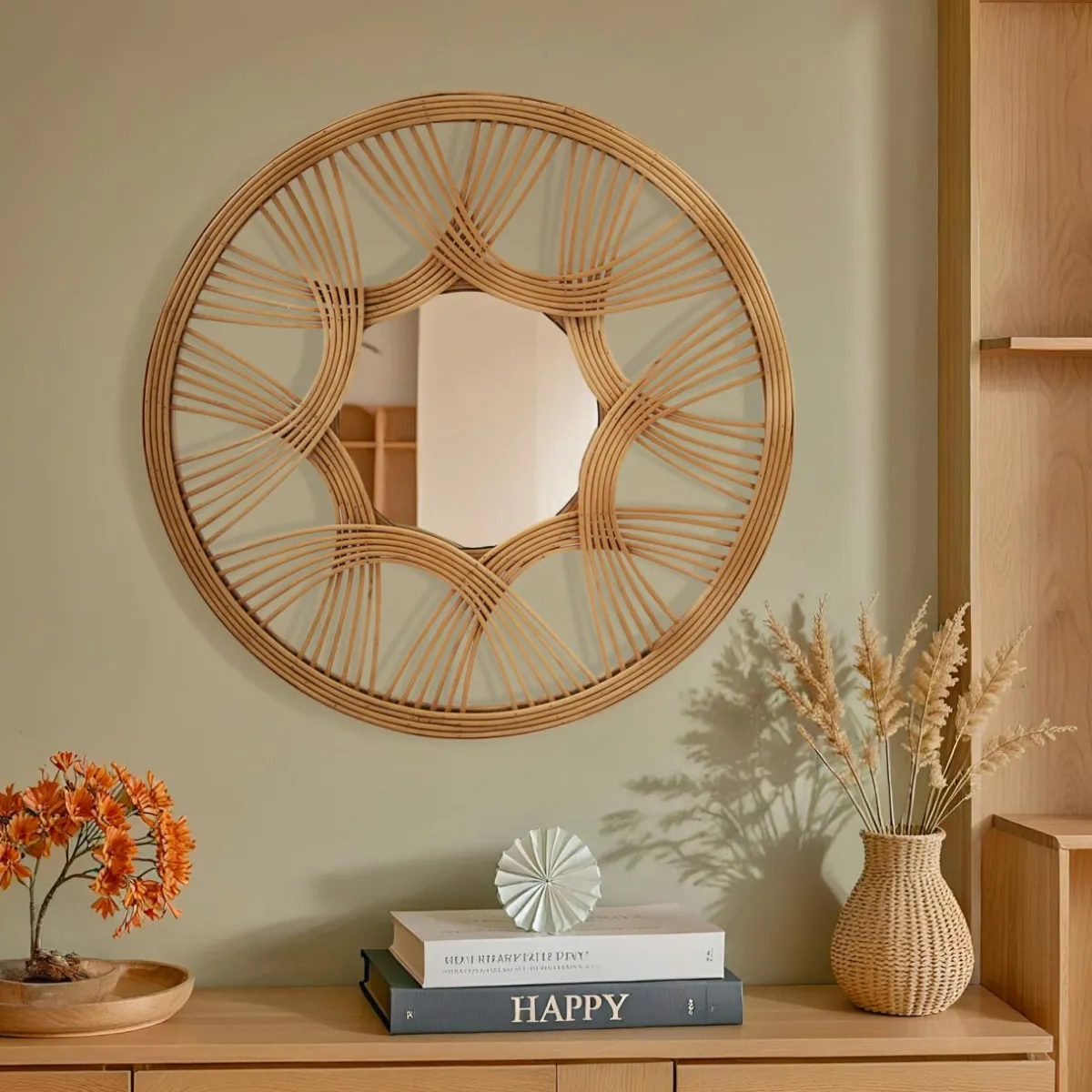 EMINZA Miroir mural rotin rond (D45 cm) Honiara Naturel Sale